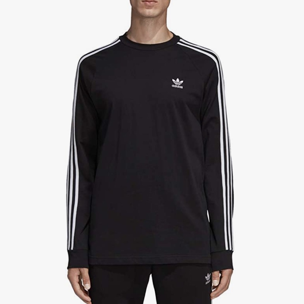 Adidas Originals Mens 3-Stripes Tee long sleeve black size Medium